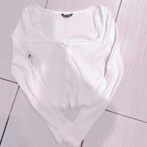 💀White Shein Button Up Crop Top Size 2 (XS/S)💀